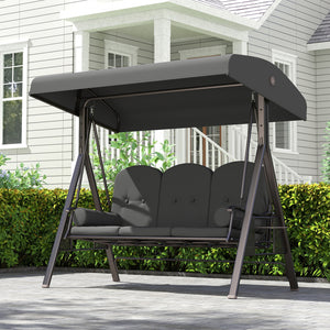 3 Seater Canopy Swing Chair, Outdoor Garden Swing Seat with Adjustable Canopy, Cushions and Cup Trays, Steel Frame, Dark Grey