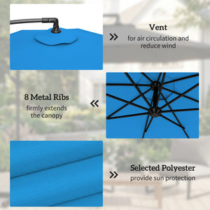 3 m Cantilever Parasol with Umbrella Weights, Cross Base, Offset Outdoor Umbrella with Protective Cover, Crank Handle, Hanging Sun Shade, Blue
