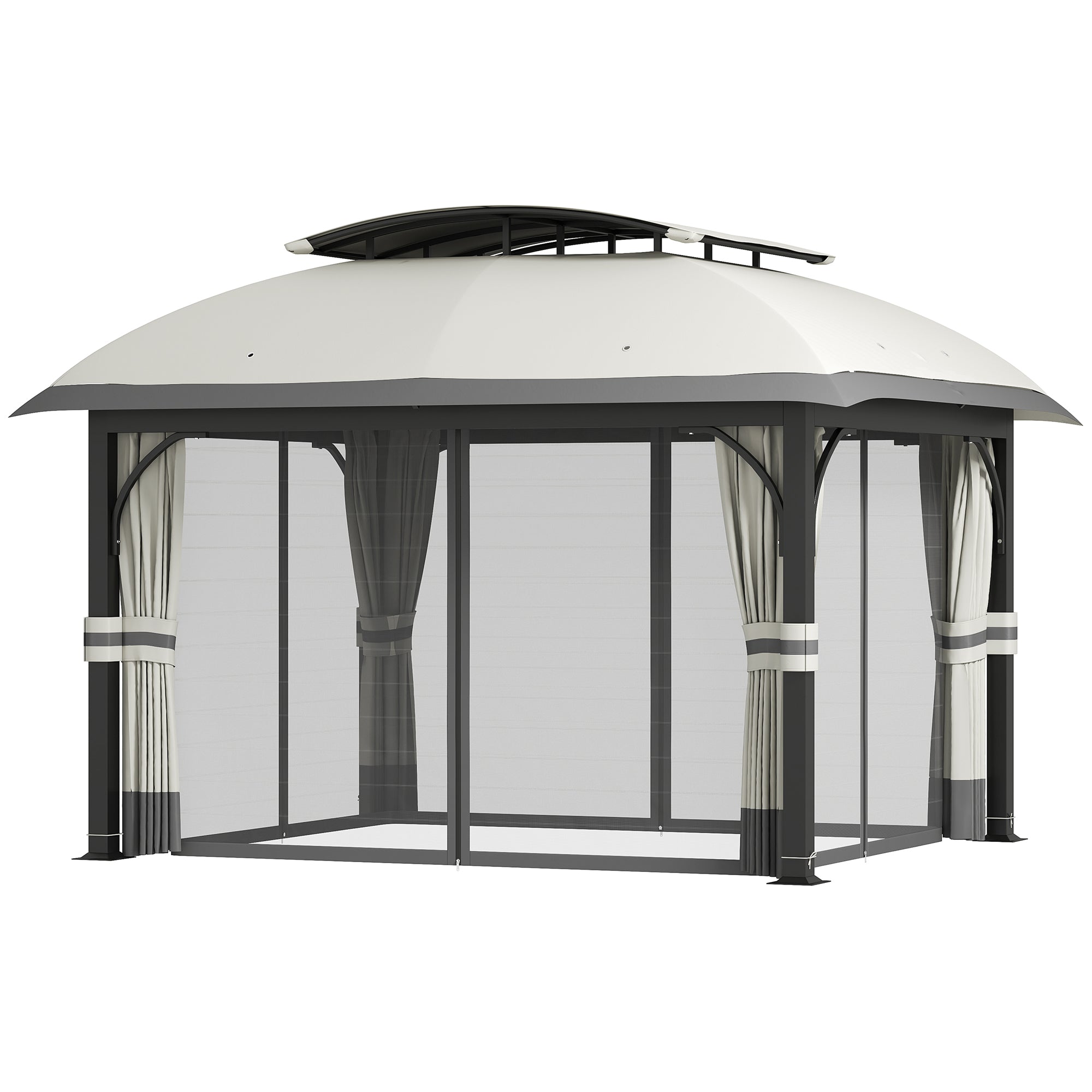 Outsunny 11' x 13' Double Roof Gazebo with Netting & Galvanized