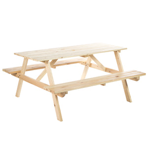 6 Seater Wooden Picnic Table Bench for Outdoor Garden or Patio with Parasol Cutout 150 cm Natural Wood Finish
