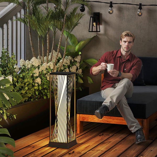 Rattan Solar Floor Lamp, Solar Powered Outdoor Lamp with Auto On/Off LED Lights, IP44 Waterproof, Decorative Outdoor Lantern for Patio, Porch, Pathway, Grey