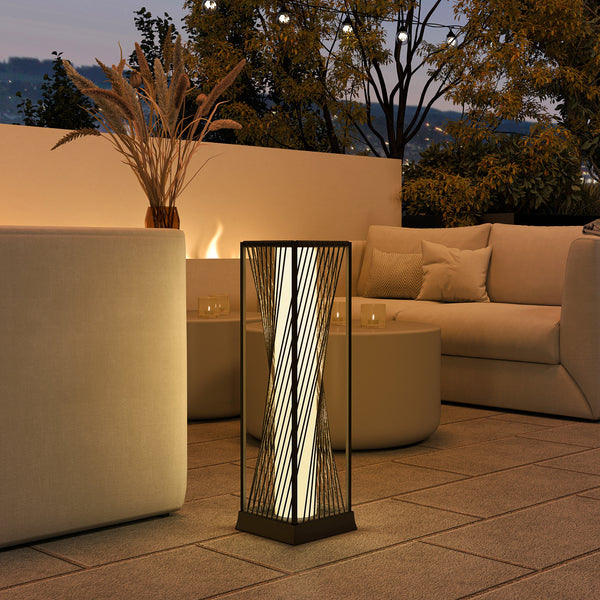 Rattan Solar Floor Lamp, Solar Powered Outdoor Lamp with Auto On/Off LED Lights, IP44 Waterproof, Decorative Outdoor Lantern for Patio, Porch, Pathway, Grey