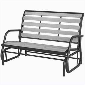 2 Person Outdoor Glider Bench, Patio Glider Swing Loveseat with Faux Wood Slatted Seat and Back, Outdoor Swing Bench with Steel Frame for Backyard, Garden, Porch, Grey