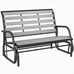 2 Person Outdoor Glider Bench, Patio Glider Swing Loveseat with Faux Wood Slatted Seat and Back, Outdoor Swing Bench with Steel Frame for Backyard, Garden, Porch, Grey
