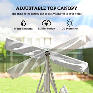 3 Seater Swing Chair, Garden Swing Bench with Adjustable Tilting Canopy, Breathable Mesh Seat and Heavy Duty Metal Frame for Patio, Yard, Light Grey