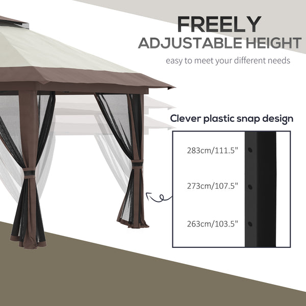 Outsunny 13' x 13' Pop Up Gazebo with Netting, UPF 50+ Instant Canopy Tent Shelter with Water/Sand Bags, Wheeled Carry Bag, for Outdoor, Garden, Parties, Beige