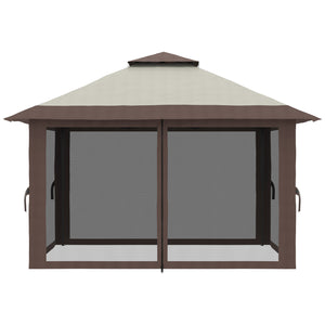 Outsunny 13' x 13' Pop Up Gazebo with Netting, UPF 50+ Instant Canopy Tent Shelter with Water/Sand Bags, Wheeled Carry Bag, for Outdoor, Garden, Parties, Beige