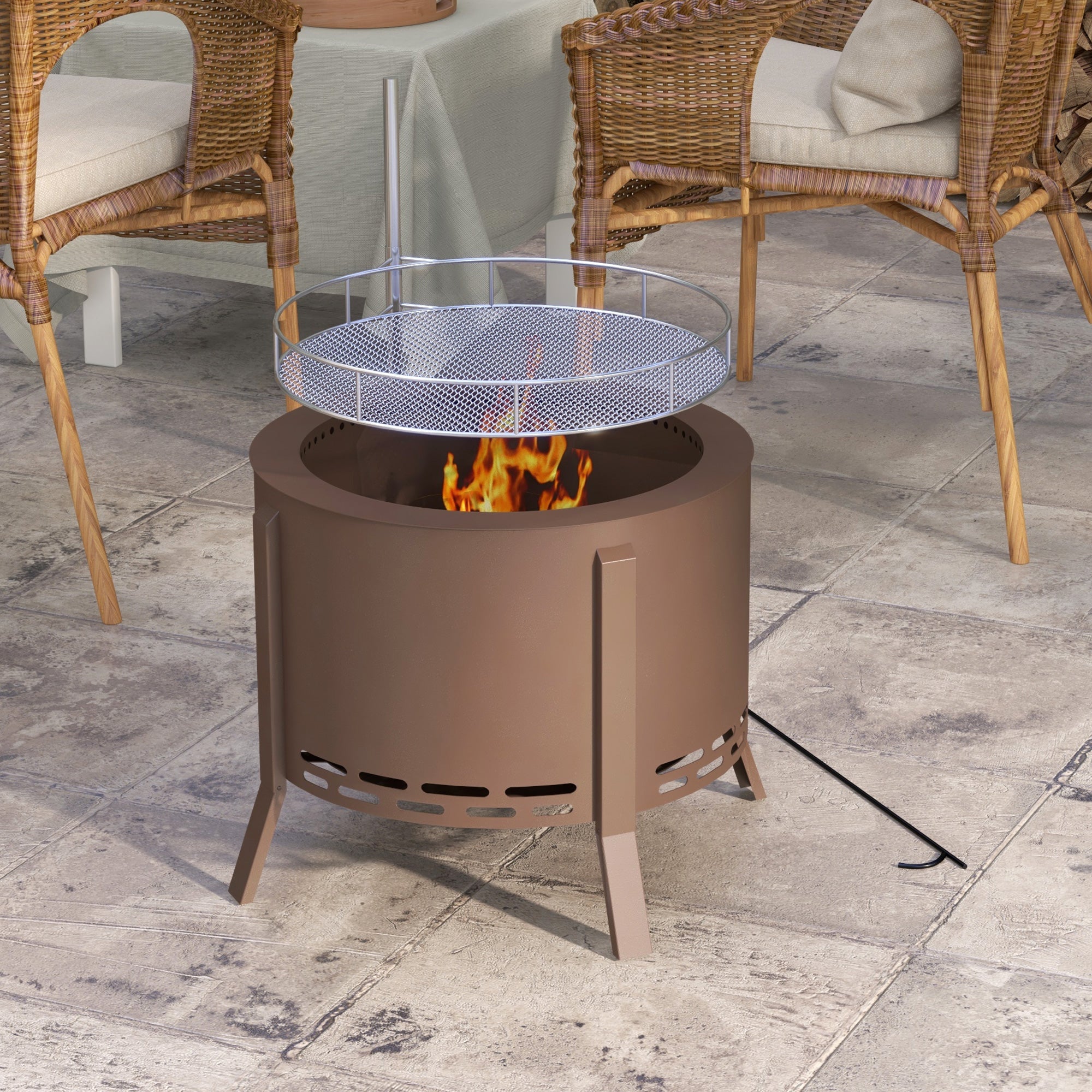 Outsunny Portable 2-in-1 Smokeless Fire Pit Grill with Poker