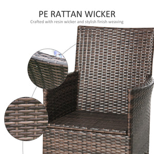 2 Pieces Outdoor PE Rattan Dining Chairs Set with Cushion, Garden Armchair with Armrests, High Backrest, Metal Frame Patio Wicker Furniture, Mixed Brown