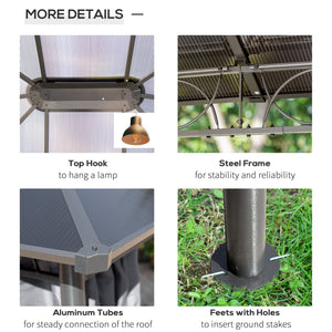 3 x 3.6m Hardtop Gazebo Canopy with Polycarbonate Roof, Permanent Pavilion Garden Gazebo with Curtains for Patio, Deck, Grey