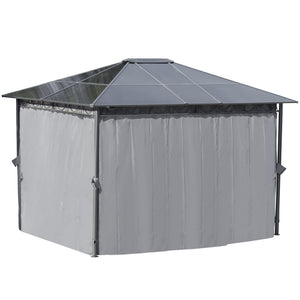 3 x 3.6m Hardtop Gazebo Canopy with Polycarbonate Roof, Permanent Pavilion Garden Gazebo with Curtains for Patio, Deck, Grey