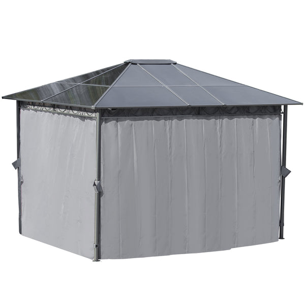 3 x 3.6m Hardtop Gazebo Canopy with Polycarbonate Roof, Permanent Pavilion Garden Gazebo with Curtains for Patio, Deck, Grey