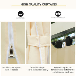 4m x 3(m)Garden Gazebo, Double Roof Outdoor Gazebo Canopy Shelter with Curtains, Solid Steel Frame for Lawn and Deck, Beige