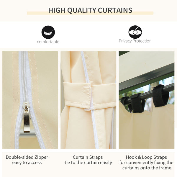 4m x 3(m)Garden Gazebo, Double Roof Outdoor Gazebo Canopy Shelter with Curtains, Solid Steel Frame for Lawn and Deck, Beige