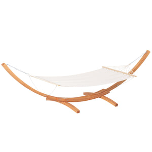 Outsunny Outdoor Hammock with Stand, Extra Large Heavy Duty Wooden Frame, No Tree Needed, 12.8' Indoor Outside Boho Style Nap Bed, Natural Cotton, White