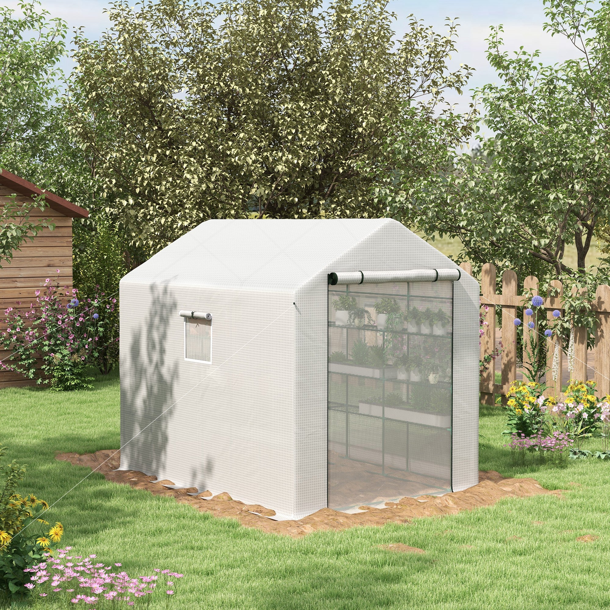 Outsunny 8' x 6' x 7' White Walk-in Greenhouse with Door and Windows