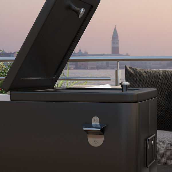 60 Quart Rolling Patio Cooler Cart, Portable Outdoor Cooler with Locking Wheels, Storage Shelf, Steel Bottle Opener, Ice Chest for Patio Backyard Party BBQ, Black