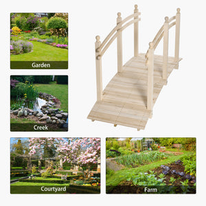 Outsunny 7.5' Wooden Arch Garden Bridge, Safety Rails for Backyard Ponds, Creeks, Streams, Natural