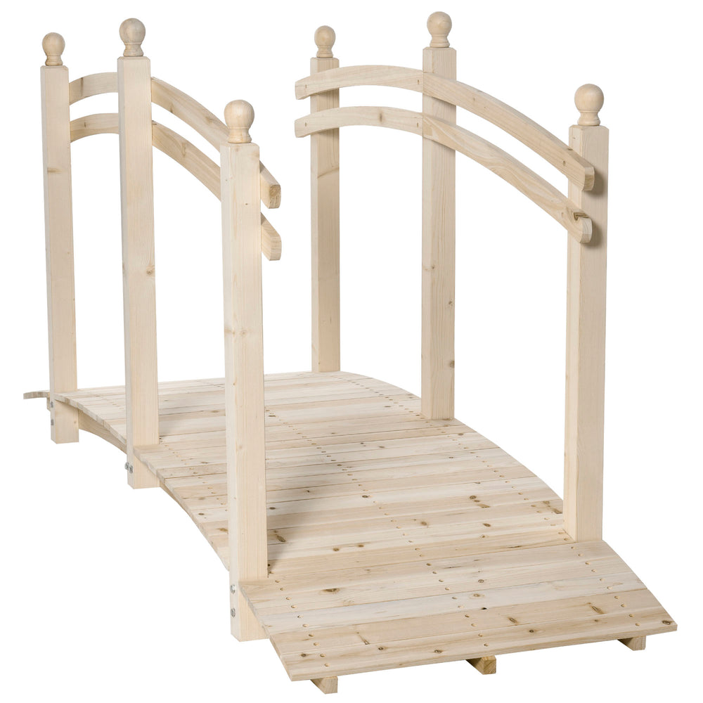 Outsunny 7.5' Wooden Arch Garden Bridge, Safety Rails for Backyard Ponds, Creeks, Streams, Natural