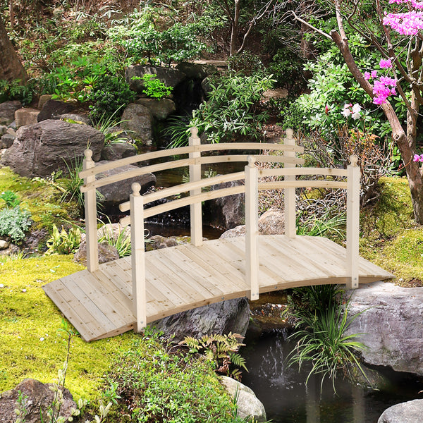 Outsunny 7.5' Wooden Arch Garden Bridge, Safety Rails for Backyard Ponds, Creeks, Streams, Natural