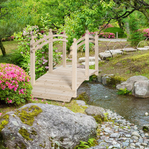 Outsunny 7.5' Wooden Arch Garden Bridge, Safety Rails for Backyard Ponds, Creeks, Streams, Natural