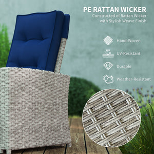 4 Piece Rattan Garden Furniture Set with Adjustable Backrest, Wicker Outdoor Furniture Sofa Set with Loveseat, Reclining Armchairs, Thickened Cushions and Glass Top Table, Navy Blue