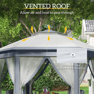 13' x 13' Pop Up Gazebo, Hexagonal Canopy Shelter with 6 Zippered Mesh Netting, Event Tent with Strong Steel Frame for Patio Backyard Garden Wedding Party, Gray