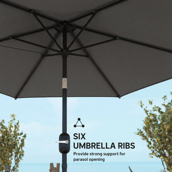 2.6 m Garden Parasol Umbrella with Aluminium Pole, Outdoor Table Market Patio Umbrella Sun Shade with Tilt and Crank, Vent, Black