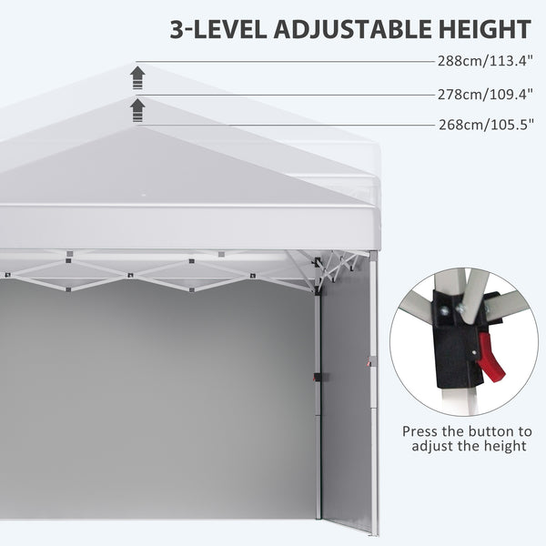 3 x 3 (M) Pop Up Gazebo, UPF 30+ with 2 Sidewalls, Leg Weight Bags and Wheeled Bag, Height Adjustable Party Tent Event Shelter for Garden, Patio, White