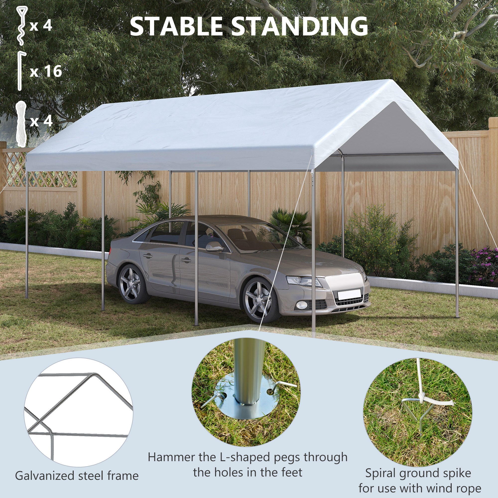 standing height tent Outsunny 10' x 20' Adjustable Height Portable Canopy Tent with 8 Legs, Shelter for Outdoor Storage, White