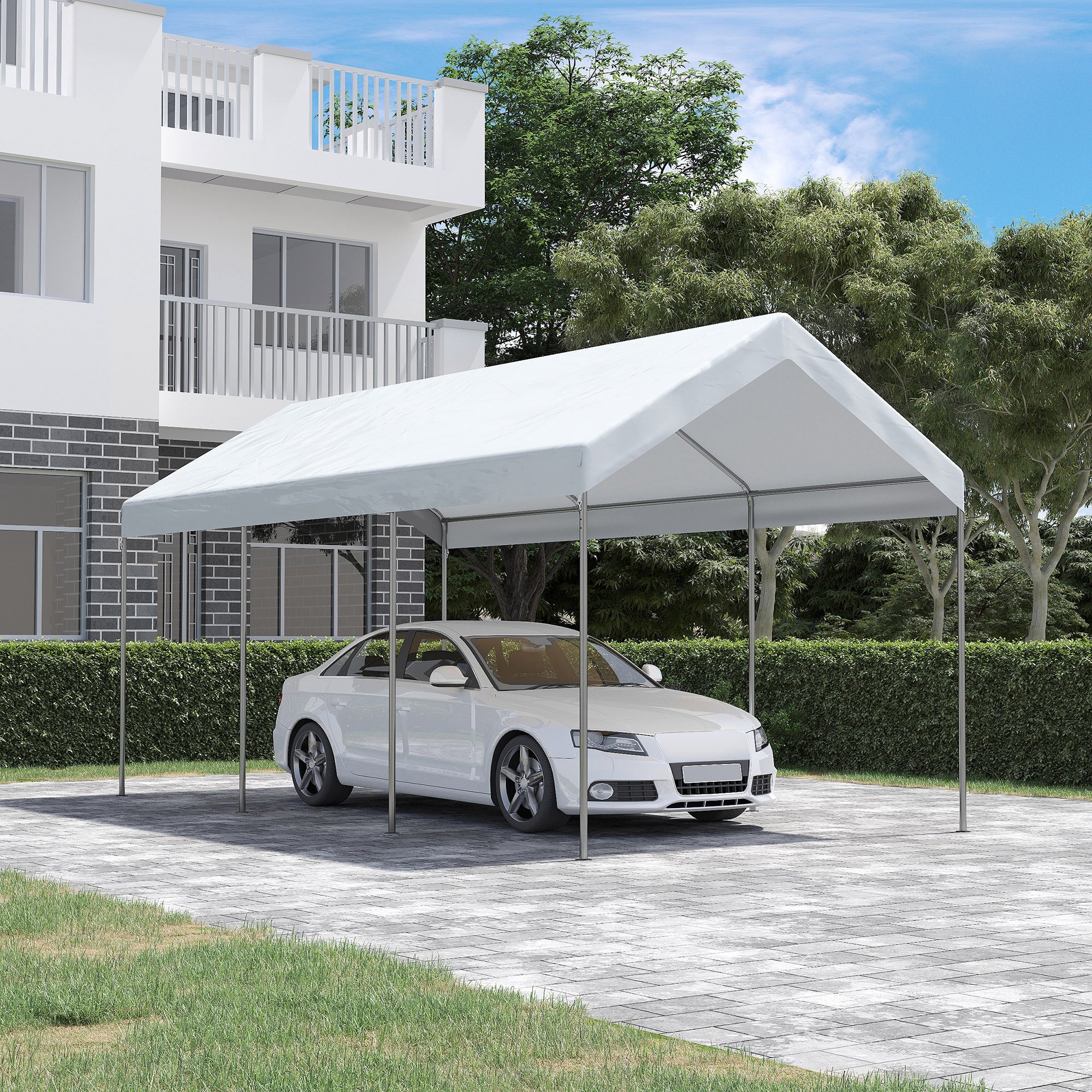 car parking tent Outsunny 10' x 20' Adjustable Height Portable Canopy Tent with 8 Legs, Shelter for Outdoor Storage, White