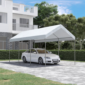 Outsunny 10' x 20' Party Tent and Carport, Height Adjustable Portable Garage, Outdoor Canopy Tent 8 Legs without Sidewalls for Car, Truck, Boat, Motorcycle, Bike, Garden Tools, White