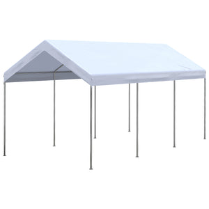 Outsunny 10' x 20' Party Tent and Carport, Height Adjustable Portable Garage, Outdoor Canopy Tent 8 Legs without Sidewalls for Car, Truck, Boat, Motorcycle, Bike, Garden Tools, White