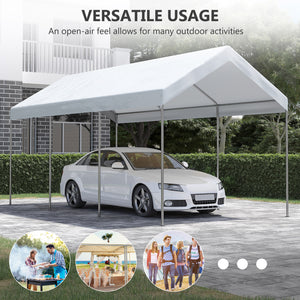 Outsunny 10' x 20' Party Tent and Carport, Height Adjustable Portable Garage, Outdoor Canopy Tent 8 Legs without Sidewalls for Car, Truck, Boat, Motorcycle, Bike, Garden Tools, White