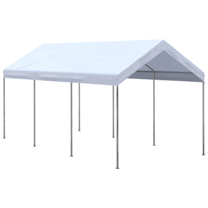 Outsunny 10' x 20' Party Tent and Carport, Height Adjustable Portable Garage, Outdoor Canopy Tent 8 Legs without Sidewalls for Car, Truck, Boat, Motorcycle, Bike, Garden Tools, White