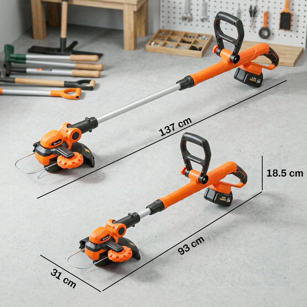 Cordless Strimmer with 2 x 4.0Ah Lithium Batteries & Charger, 2-in-1 Lightweight Cordless Grass Trimmer and Lawn Edger with Adjustable Pole, Head & Handle, 8000 RPM, 25cm Cutting Width
