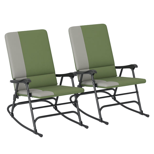 Folding Outdoor Rocking Chairs Set of 2, Oversized Outdoor Rocking Camping Chair with 400 lbs. Capacity, Wide Seat, Padded High Back for Patio, Porch, Garden, Dark Green