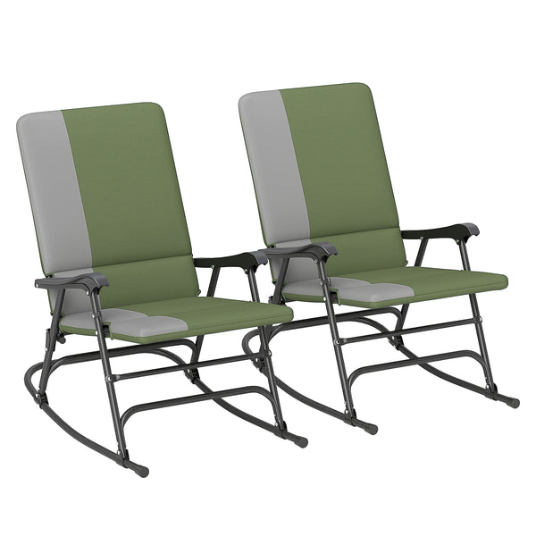 Folding Outdoor Rocking Chairs Set of 2, Oversized Outdoor Rocking Camping Chair with 400 lbs. Capacity, Wide Seat, Padded High Back for Patio, Porch, Garden, Dark Green