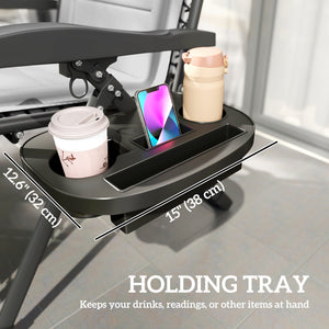 Zero Gravity Lounger Chair, Padded Folding Reclining Patio Chair with Cup Holder, Detachable Headrest, Extra Wide Seat, 400 LBS Capacity for Pool, Camping, Dark Grey