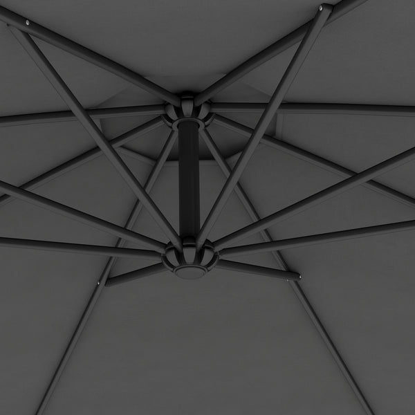 10' Deluxe Patio Umbrella, Outdoor Market Parasol, Banana Hanging Offset Sunshade with Crank, Cross Base, Grey