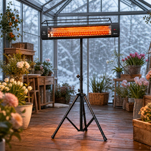 Electric Patio Heater, 1500 W Free Standing IP65 Waterproof Outdoor Infrared Heater with Tripod, 3 Heat Levels, 24H Timer, Touch Screen/Remote Control, Tip-Over/Over Heat Protection, Black