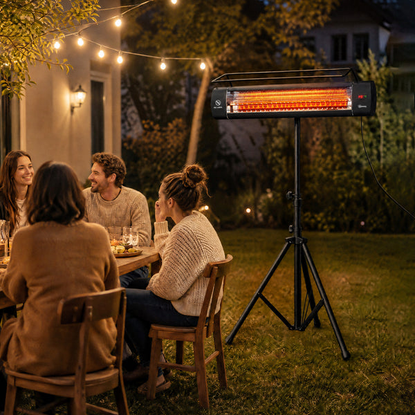Electric Patio Heater, 1500 W Free Standing IP65 Waterproof Outdoor Infrared Heater with Tripod, 3 Heat Levels, 24H Timer, Touch Screen/Remote Control, Tip-Over/Over Heat Protection, Black