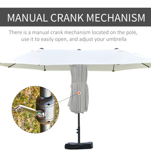 Outsunny Patio Umbrella 15' Steel Rectangular Outdoor Double Sided Market Umbrella with base, Sun Protection & Easy Crank for Deck Pool Patio, Beige