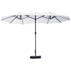 Outsunny Patio Umbrella 15' Steel Rectangular Outdoor Double Sided Market Umbrella with base, Sun Protection & Easy Crank for Deck Pool Patio, Beige