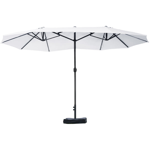 Outsunny Patio Umbrella 15' Steel Rectangular Outdoor Double Sided Market Umbrella with base, Sun Protection & Easy Crank for Deck Pool Patio, Beige