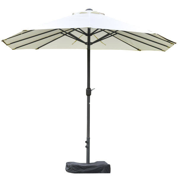 Outsunny Patio Umbrella 15' Steel Rectangular Outdoor Double Sided Market Umbrella with base, Sun Protection & Easy Crank for Deck Pool Patio, Beige