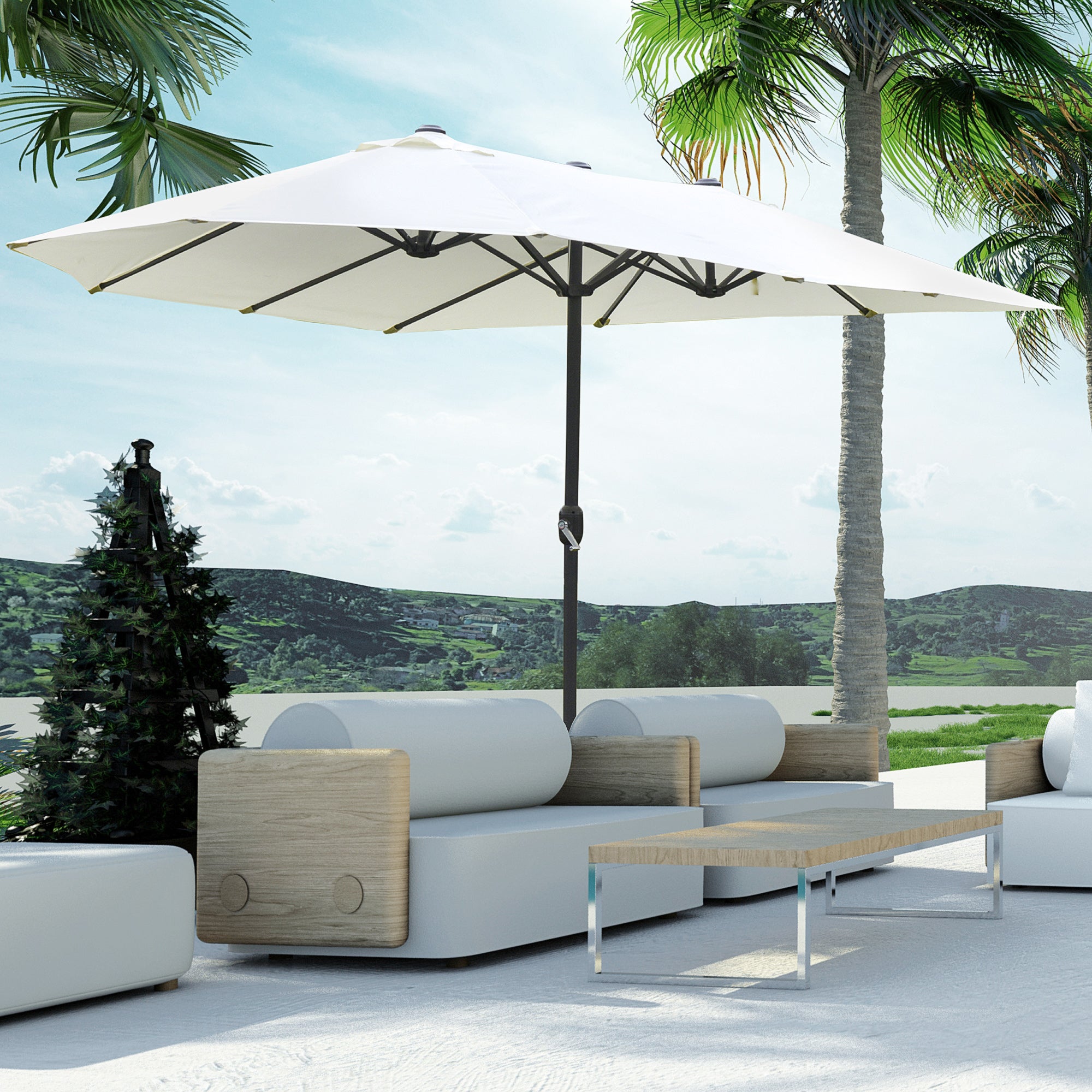 15 patio umbrella 15ft Extra Large Outdoor with Solar Lights & Base, Navy lasting outdoor use Outsunny 15ft Patio Umbrella with