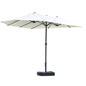 Outsunny Patio Umbrella 15' Steel Rectangular Outdoor Double Sided Market Umbrella with base, Sun Protection & Easy Crank for Deck Pool Patio, Beige