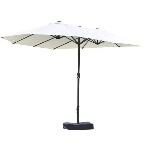 Outsunny Patio Umbrella 15' Steel Rectangular Outdoor Double Sided Market Umbrella with base, Sun Protection & Easy Crank for Deck Pool Patio, Beige