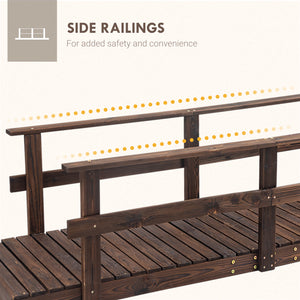 Outsunny 7' Wooden Garden Bridge with Safety Rails, Backyard Footbridge for Ponds, Creeks, Streams, Stained Finish